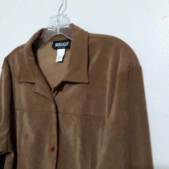 Briggs New York Tan Faux Suede Jacket Sz 12 Button Front Light Brown Vegan - Picture 4 of 10